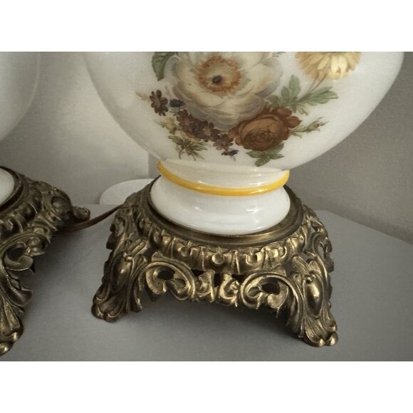 Pair- 60’s Vintage Gone With The Wind Glass Electric Hurricane Table Lamp Bases - Picture 3 of 8